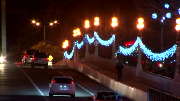 Nacht uitzicht centrum Sotsji tijdens de Olympische spelen in februari 2014 — Stockvideo