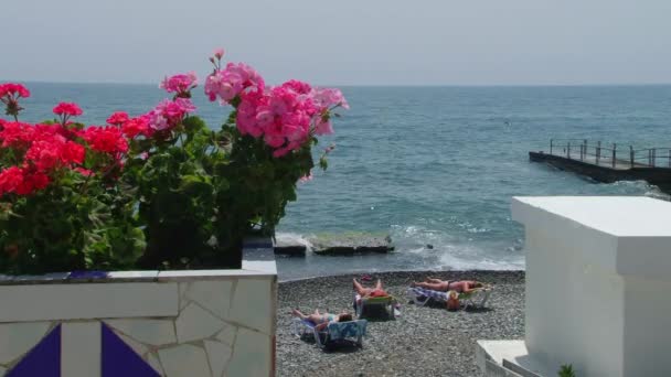 De Zwarte Zee embankment in Sochi, Rusland, de Kaukasus — Stockvideo