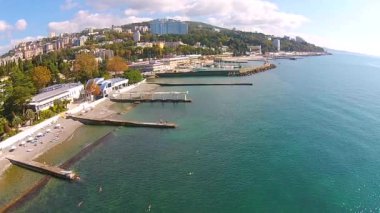 Sochi sahil havadan Panoraması. Rusya ve Kafkasya.