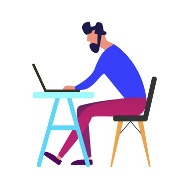 Dizüstü bilgisayarda çalışan şık bir adam. Vektör