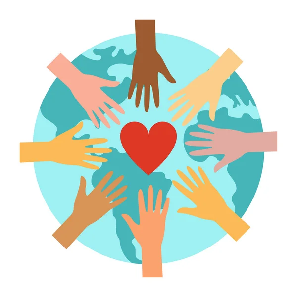 Planet Earth Hands Heart Symbol Peace Unity Communities Vector Illustration — Stock Vector