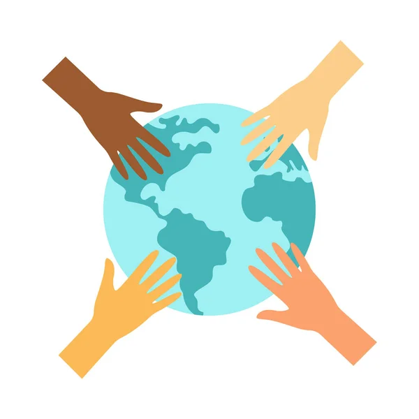 Planet Earth Hands Symbol Peace Unity Communities Vector Illustration — Stock Vector
