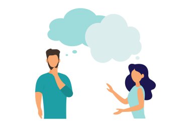 Beyaz bir geçmişi olan insanlar. İletişim konsepti. Erkek ve kadın. Diyalog illüstrasyonu