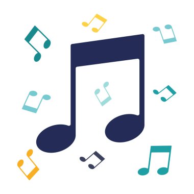 Sekizinci notalar, şarkı, melodi. Çok renkli müzik notaları silueti. Görüntü