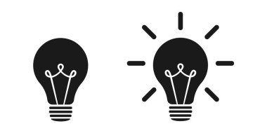 Lamba simgeleri ayarlandı. Fikir lambası ikonu koleksiyonu. Düz biçim - stok vektörü