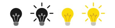 Lamba simgeleri ayarlandı. Fikir lambası ikonu koleksiyonu. Düz biçim - stok vektörü