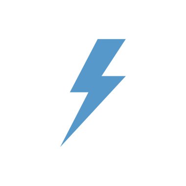 Elektrikli yıldırım logosu tasarımı. Gök gürültüsü ikonu mavisi. Modern düz stil.