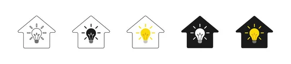 Electricity house logo vectors set. Light bulb in the house. Flat style.