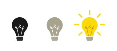 Lamba simgeleri ayarlandı. Fikir lambası ikonu koleksiyonu. Düz biçim - stok vektörü