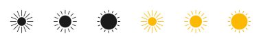 Siyah ve sarı güneş ikonları. Vektör illüstrasyonu