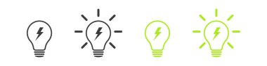 Lamba simgeleri ayarlandı. Fikir lambası ikonu koleksiyonu. Düz biçim - stok vektörü