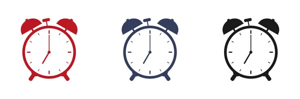 Conjunto Iconos Despertador Reloj Despertador Negro Rojo Azul Ilustración Vectorial —  Fotos de Stock