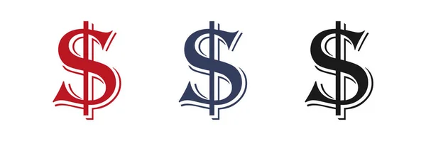 Conjunto Signo Dólar Símbolo Dólar Estadounidense Rojo Azul Icono Moneda —  Fotos de Stock