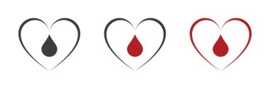 Kan damlası simgeleri ayarlandı. Kalp ve bağış..