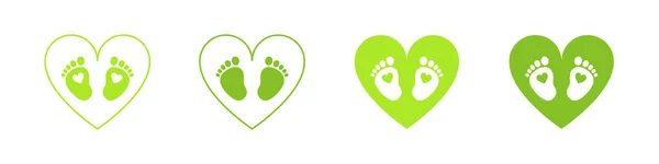 Grön Symbol Fotavtryck Knapp Ikon Design Vektor Illustration Set — Stockfoto