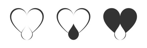 水滴和心脏图标设置 矢量说明 — 图库照片