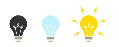 Lamba simgeleri ayarlandı. Fikir lambası ikonu koleksiyonu. Düz biçim - stok vektörü