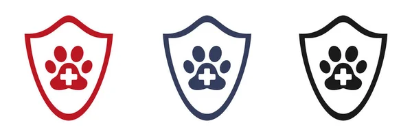 Sällskapsdjur Första Hjälpen Ikoner Som Hund Eller Katttassavtryck Medicinsk Korssymbol — Stockfoto