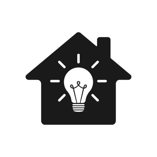电气家庭标志 房子里的灯泡平面风格 — 图库照片