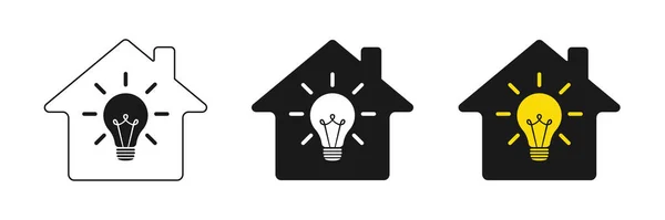 Logo Domu Elektryczności Ustawione Żarówka Domu Styl Płaski — Zdjęcie stockowe