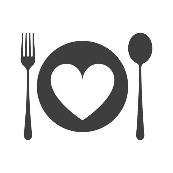Gerechten Icoon Vork Mes Borden Menu Logo Bestek Silhouet Liefde — Stockfoto