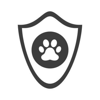 Hayvan sağlığı sigortası ikonu. Hayvan koruma konsepti. Köpek ya da kedi pençesi izi. Vektör illüstrasyonu