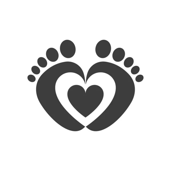 Baby Barfuß Herz Ikone Schwarz Ist Auf Weißem Hintergrund Isoliert — Stockfoto