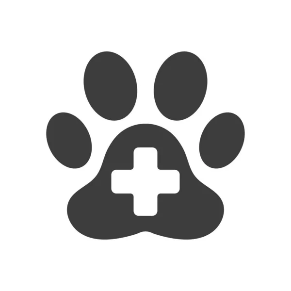 Evcil hayvanlar için ilk yardım rozeti. Köpek ya da kedi pençesi izi. Tıbbi haç sembolü. Görüntü