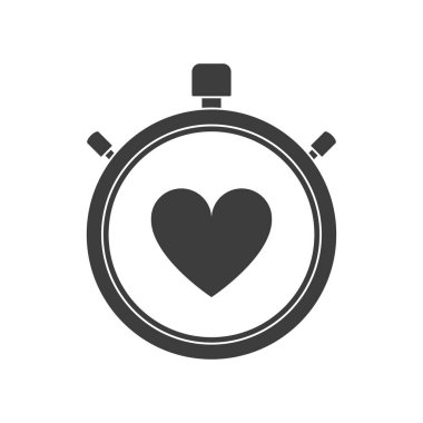 Kronometre simgesi, kalbi beyaz bir arkaplanda. Görüntü