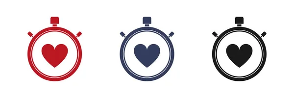 Conjunto Ícone Cronômetro Com Coração Sobre Fundo Branco Ilustração — Fotografia de Stock