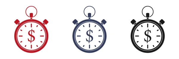 Tijd Geld Dollar Stopwatch Iconen Vectorillustratie — Stockfoto