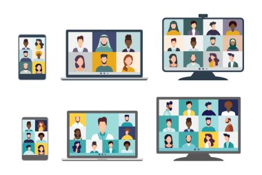 Telefon, dizüstü bilgisayar. Video konferans görüşmesi, uzak proje yönetimi, karantina, arkadaşlarla sohbet. Görüntü