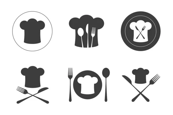 Platos Conjunto Iconos Cuchara Tenedor Cuchillo Platos Logotipo Del Menú — Foto de Stock