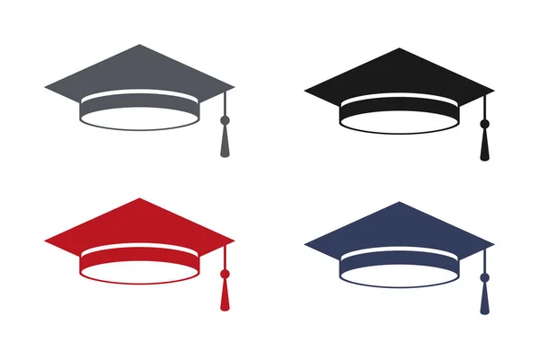 Conjunto Iconos Gorras Cuadradas Graduación Universitaria Ilustración Vectorial —  Fotos de Stock