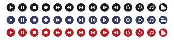 Набор Значков Кнопки Медиаплеера Кнопка Воспроизведения Знак Паузы Видео Аудио — стоковое фото