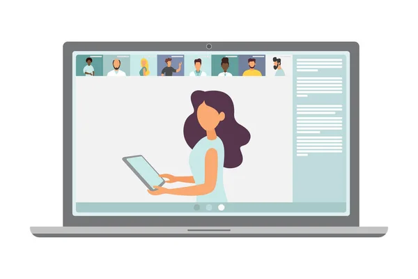 Videoconferentie Beheer Afstand Quarantaine Chat Met Vrienden Vector Illustratie Een — Stockfoto