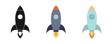 Roketlerin vektör simgeleri. Web tasarımı beyaz arkaplanda izole edildi.