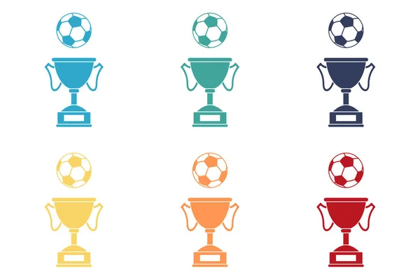 Fotboll Med Fotbolls Cup Trofé Uppsättning Ikoner Webbdesign Isolerad Illustration — Stockfoto