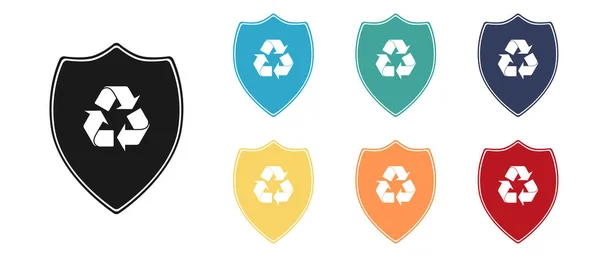 Set Icons Shield Icon Recycling Line Symbol Environmental Protection Sign — Stock Photo, Image