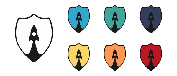 Raketschild Iconen Ingesteld Bescherming Van Het Schild Bij Het Lanceren — Stockfoto
