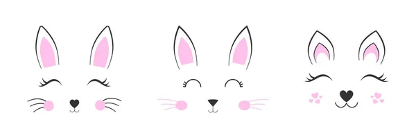 ベクターイラストセット ウサギ猫子猫 漫画のキャラクター バレンタインカード 赤ん坊のペットの背景 平面設計 — ストック写真