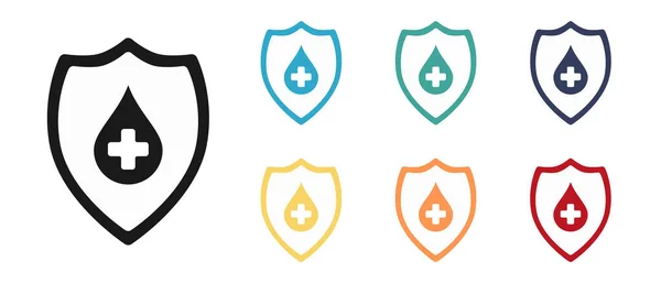 Drop Cross Background Shield Set Icons Help Protection Concept Medicine — Stock Photo, Image
