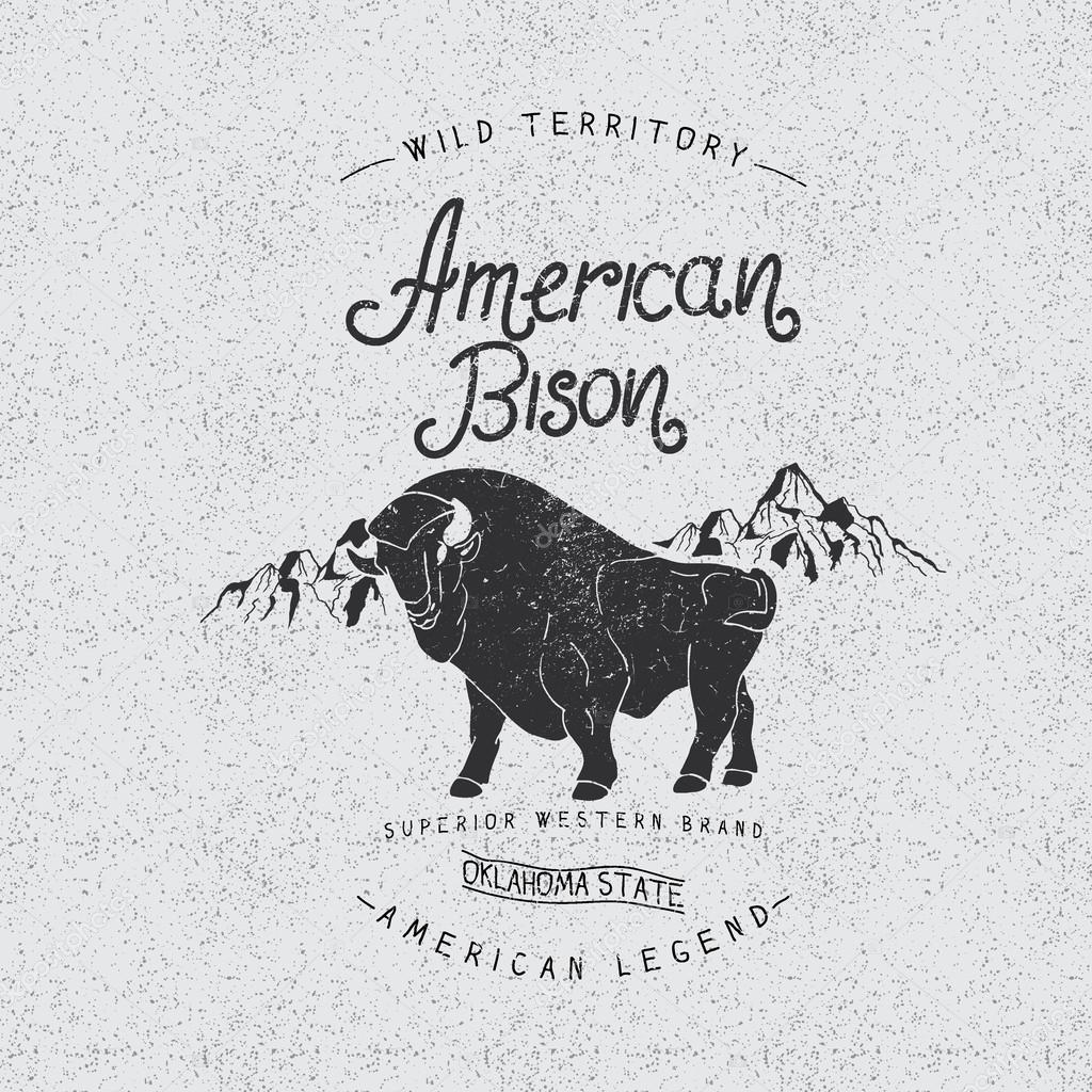 Vintage trademark with american bison .Grunge effect.Typography design for t-shirts