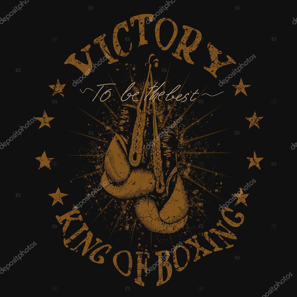 Vintage trademark with boxing gloves .Grunge effect.Typography design for t-shirts