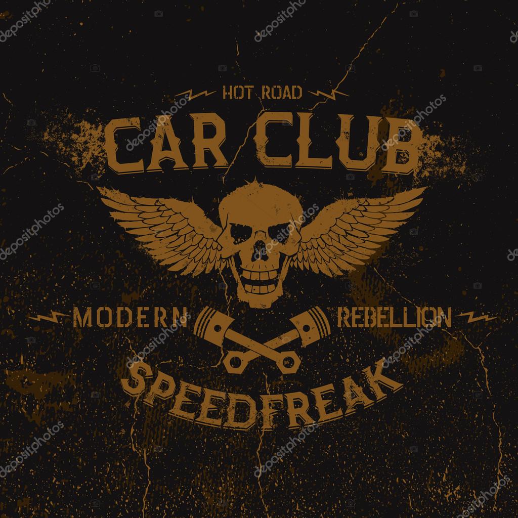 Vintage label with flight skull .Grunge effect.Typography design for t-shirts