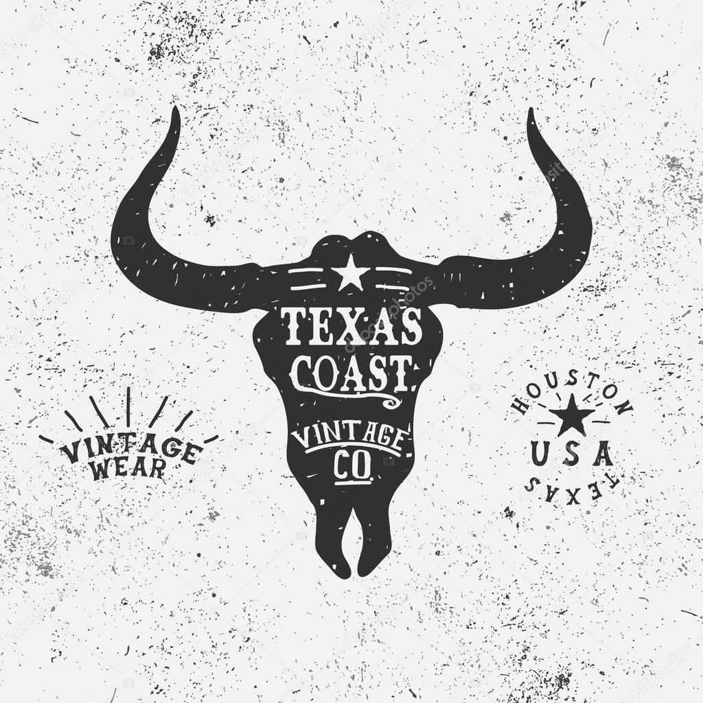 Vintage label with bull head.Typography design for t-shirts