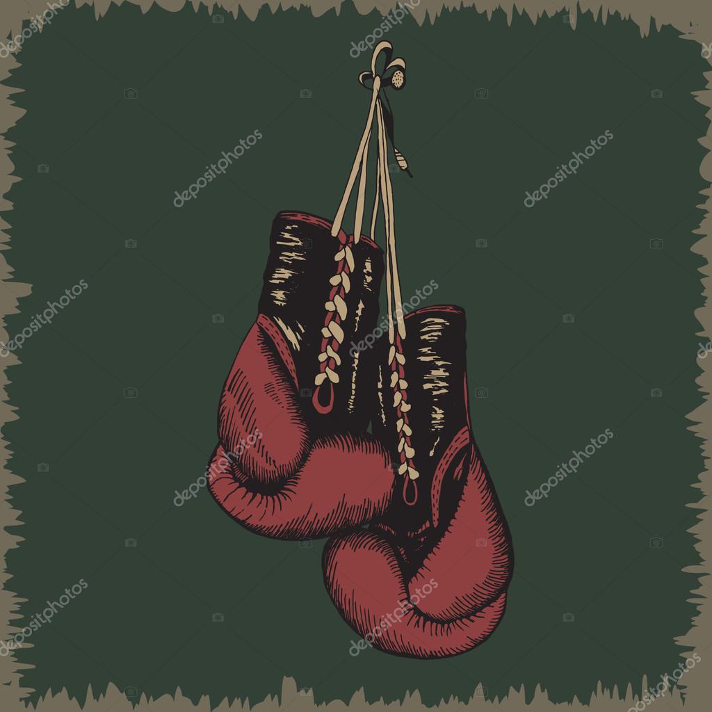 Boxing gloves painted in a retro style.Vintage label .Typography design for t-shirts