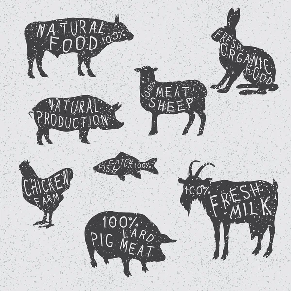 剪影收集的农场动物 — 图库矢量图片