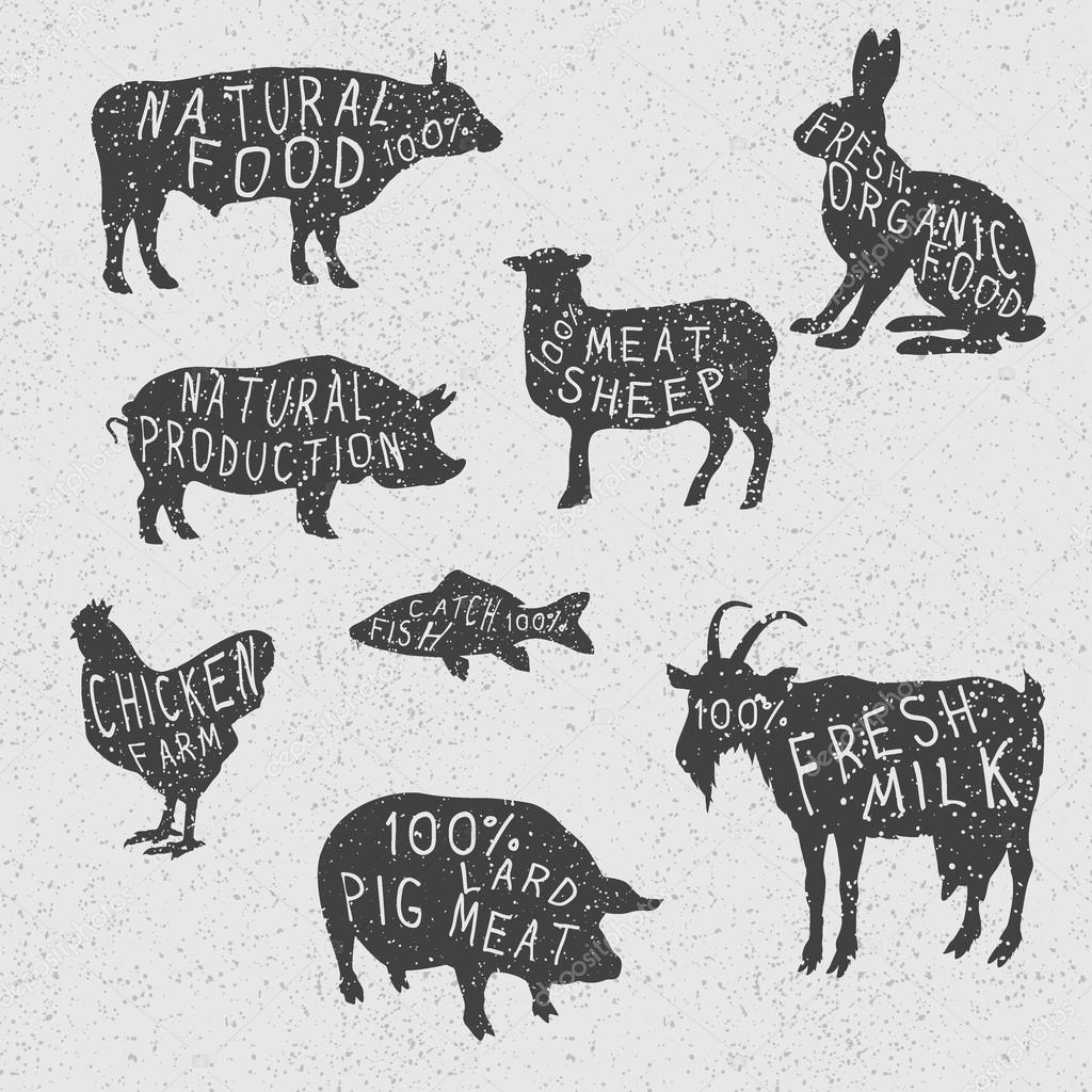 Silhouettes collection of the farm animals.Marks of the production quality