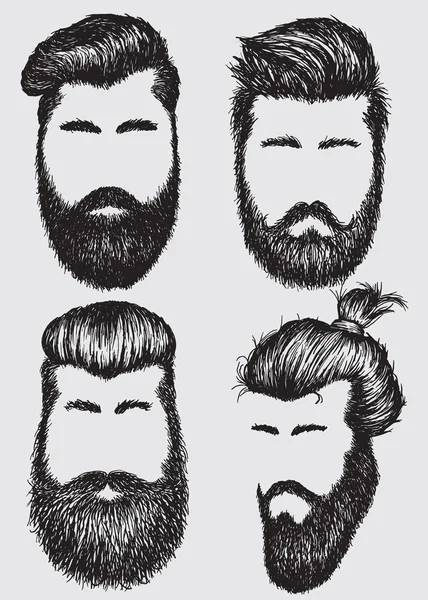 Collection of  hipster hairstyles and beards — Stock Vector